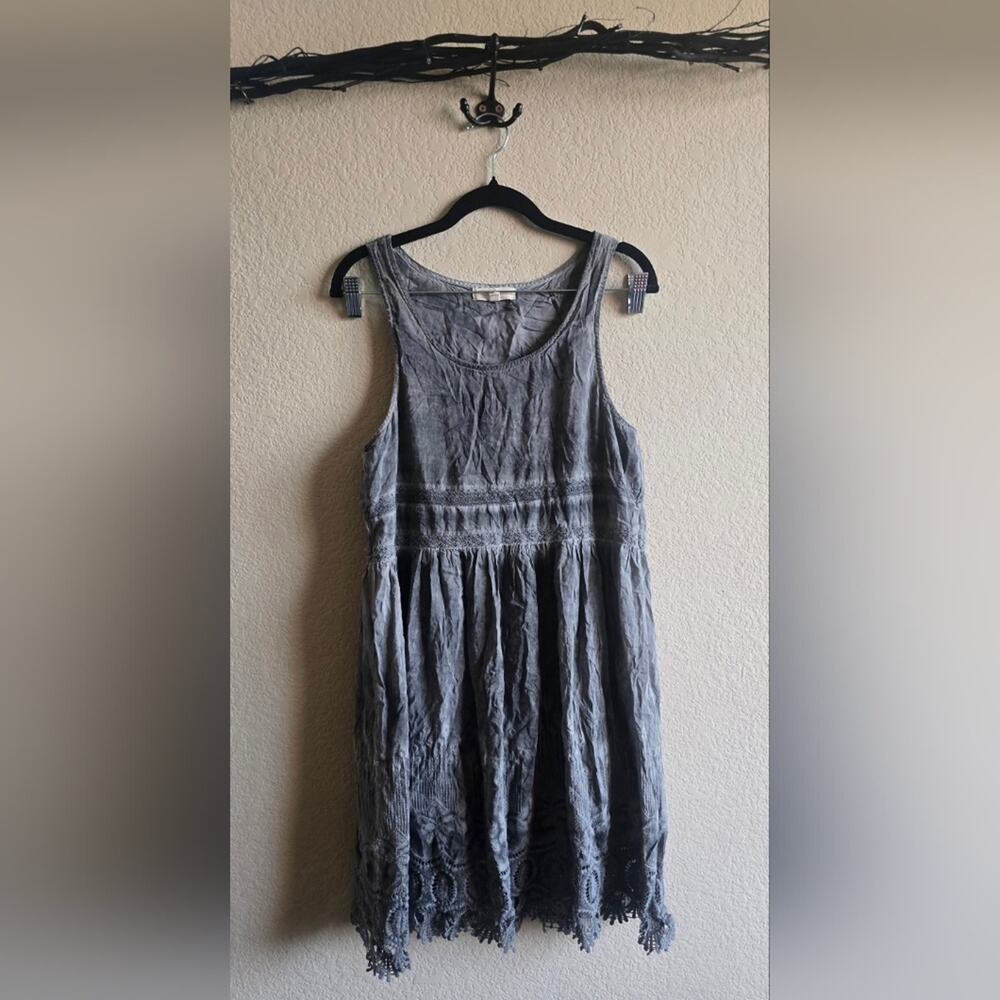 Black Swan Boho Mineral Wash Lace Mini Dress Gray Babydoll [Small] - Cottagecore